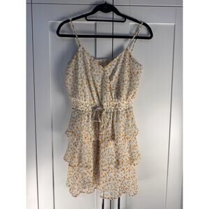 Mi Ami White Yellow Dainty Floral Mini Dress Tiered Size Small Boho Cottagecore